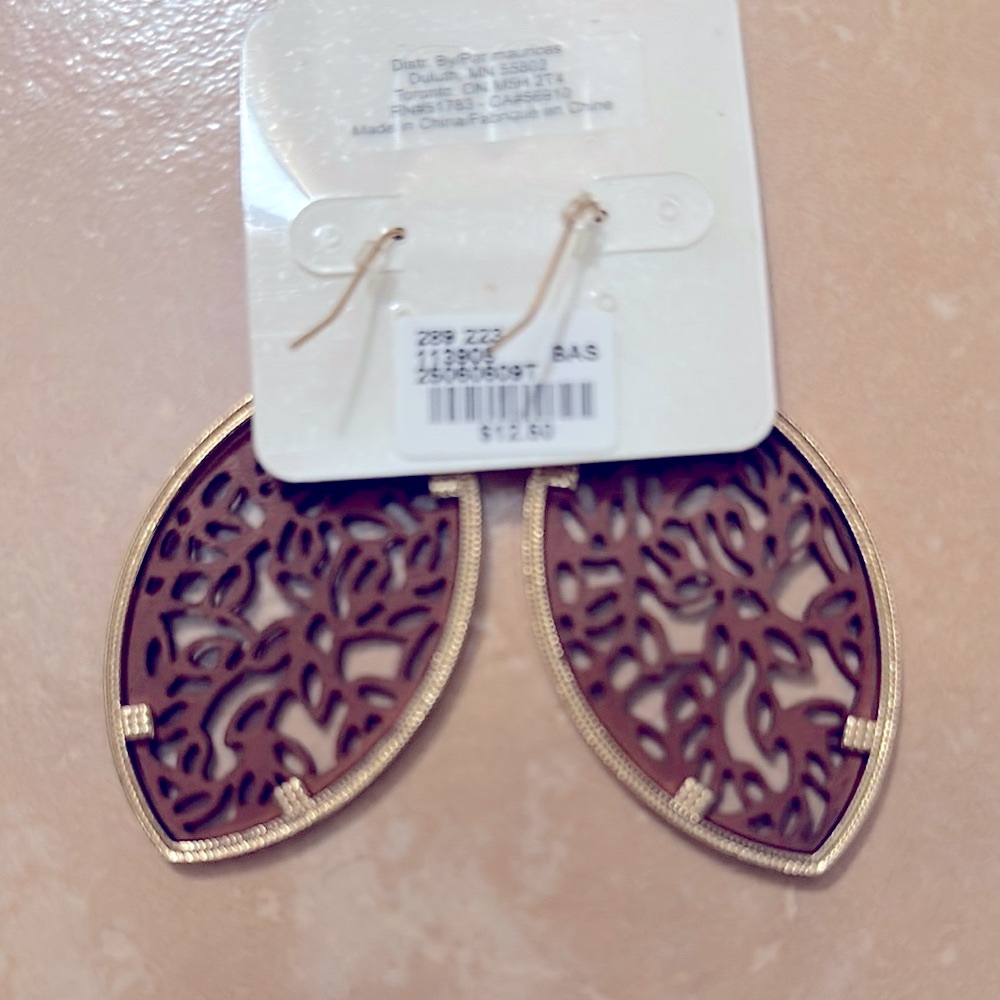 Maurices Gold Brown Leaf Dangle Earrings - Picture 2 of 2